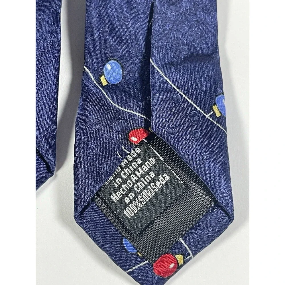 American Greetings Silk Necktie Reindeer Christmas Lights Snowflakes Navy Blue